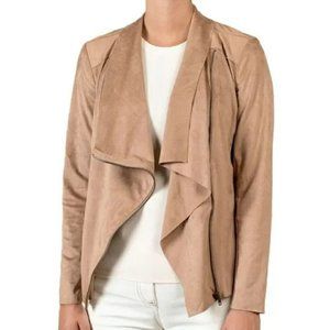 NWT MOTE Faux Suede Khaki Drape Front Zip Moto Jacket Sz XL